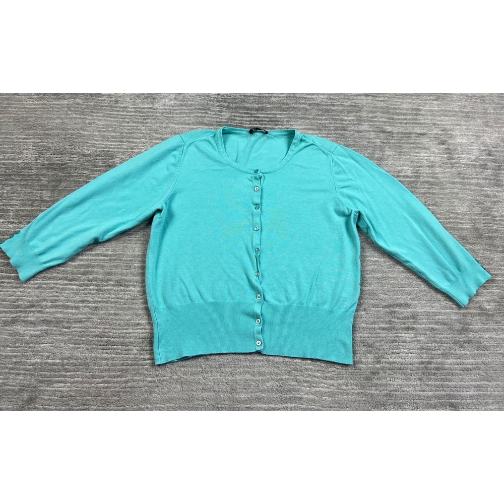 Premise Cardigan Womens XL Turquoise 3/4 Sleeve Button Front Crew Neck Sweater
